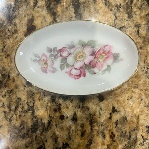 Gerold Porzellan Floral Oval Dish with Gold Trim